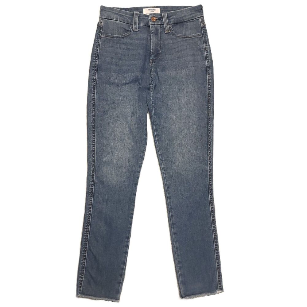 Levis Denizen High-Rise Ankle Skinny Jeans Womens 4 Stretch Raw Hem Blue